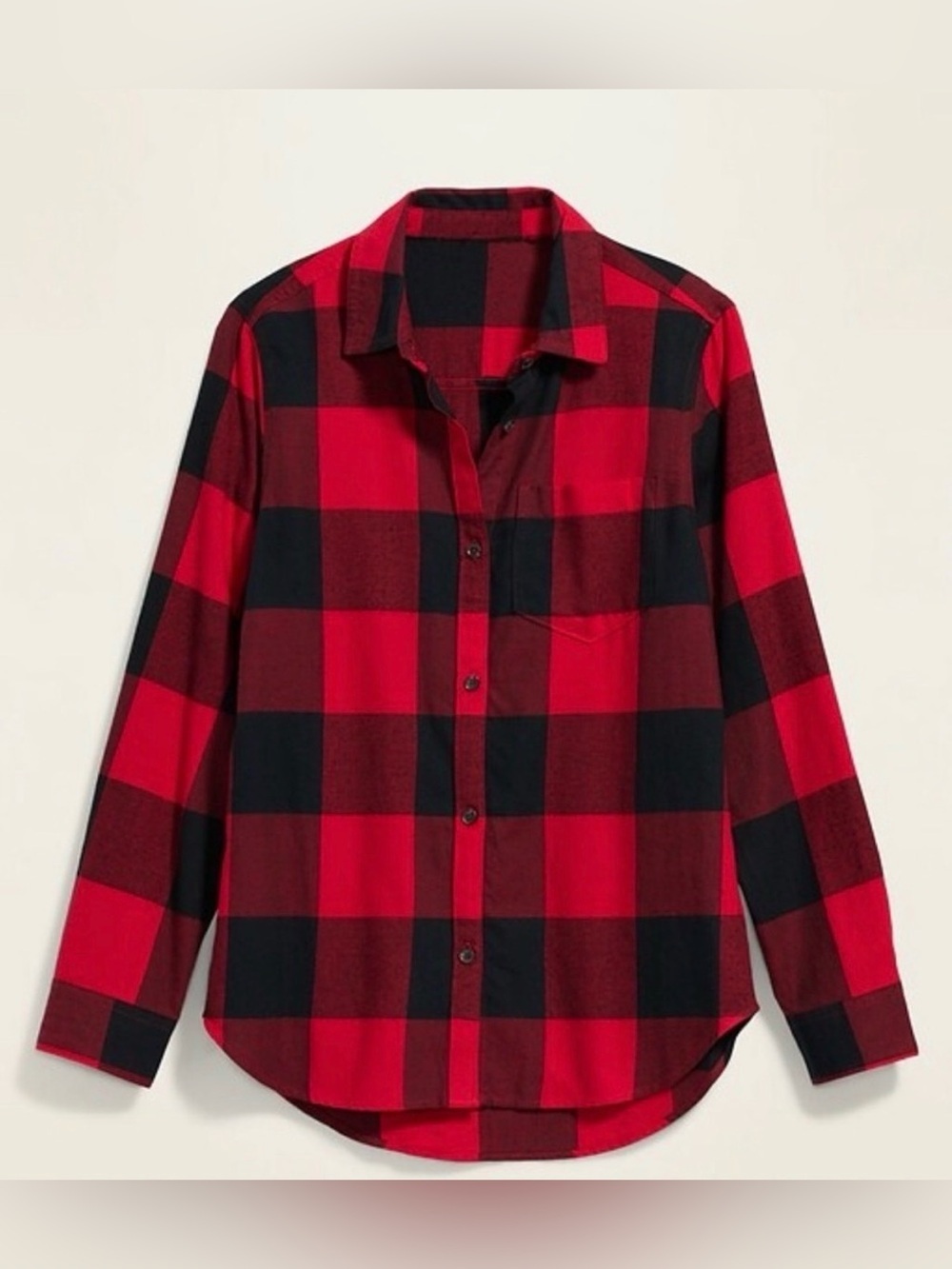 Old Navy The Boyfriend Shirt Red & Black Buffalo Plaid Button-Down Flannel Shirt